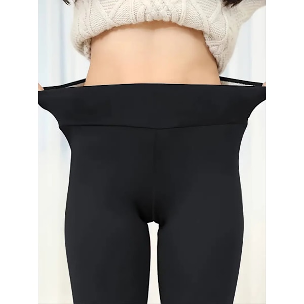 Heldekkende Sherpa-fôrede leggings med varm fleece, avslappnede stretch-leggings med høy midje, dameklær svart L black