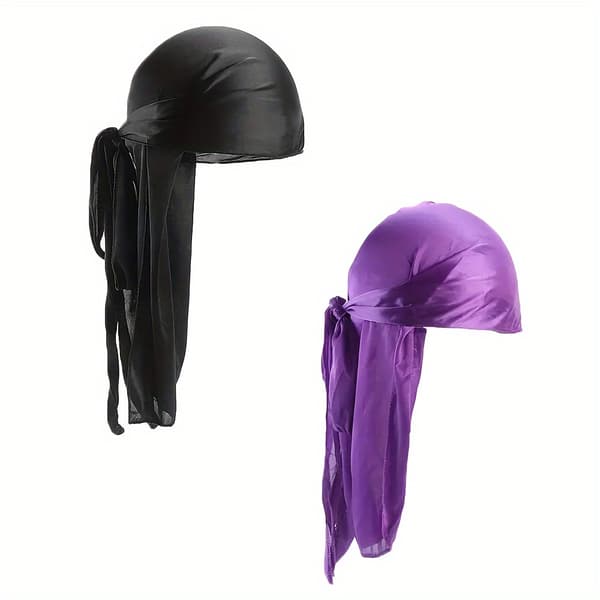 2-pak polyester Durag pirathat med ekstra lang hale 2pcs/set Black+Navy Blue