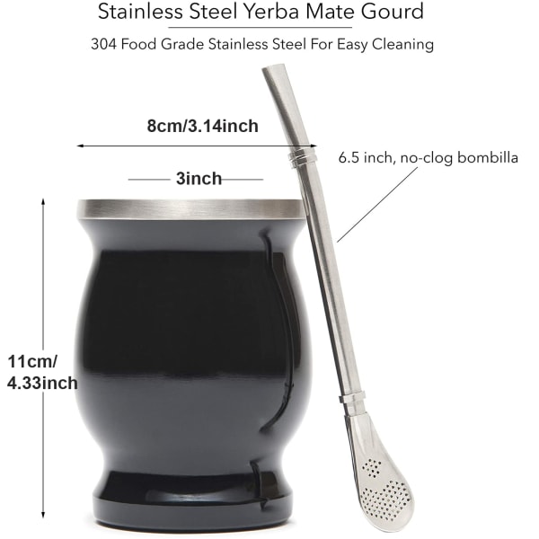 8oz Yerba Mate Gourd Set Yerba Mate Cup SVART - hög kvalitet