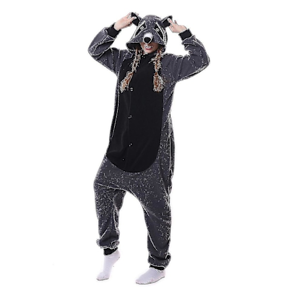 Raccoon Kostym för Vuxna Djur Helkroppspyjamas Halloween Jul Mörkgrå XL Dark Grey