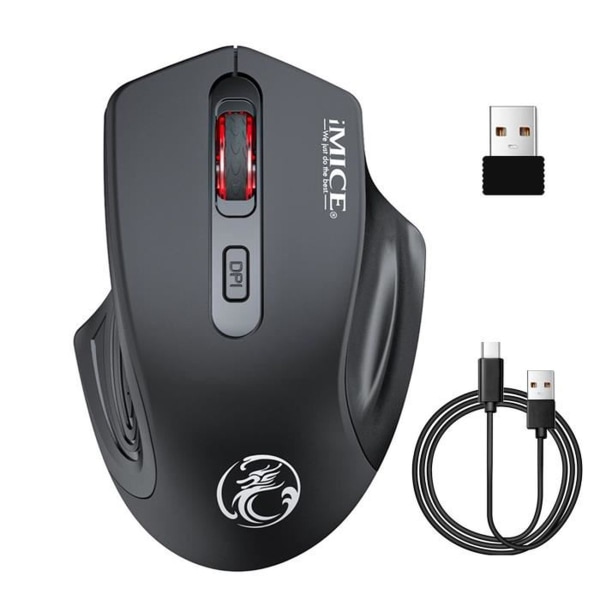Tr?dl?s mus, 2,4G uppladdningsbar ergonomisk optisk mus med USB Nano-mottagare, svart