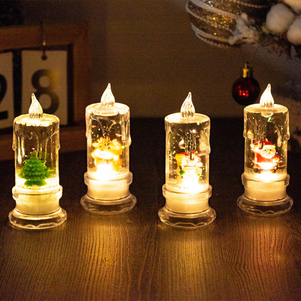 Led julelys, 4 stk Glitter jule flamløse lys