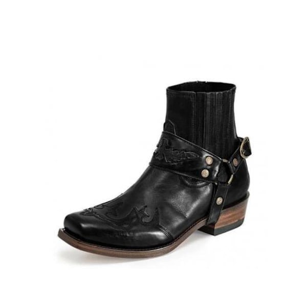 Western Boots för Män Vintage Broderade Boots Svart Black 45