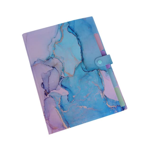Expanding Folder Aesthetic Folders for School Aesthetic Folder with Labels 5-Pocket Document Folders for School, Office, Home (Rose Gold)-FA- Marble bluish