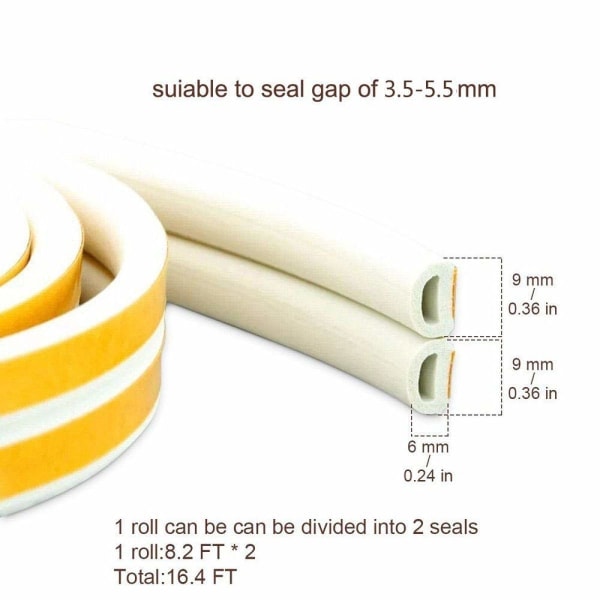 IC Tätningslist för inomhusbruk, fönstertätningslist för självhäftande dörrar och fönster Ljudisolerande väderlist mellanrum, vit