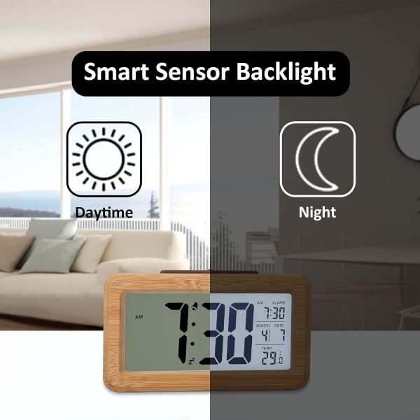 Trädigital väckarklocka, LED-display väckarklocka i trästruktur