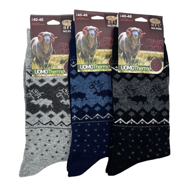 Ullstrumpor 3-pack, HERR 40-46 multifärg multicolor one size