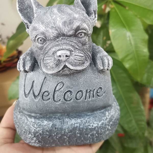 Fransk Bulldog Velkomststatue, Bulldog Dekorasjon Statue i Resin