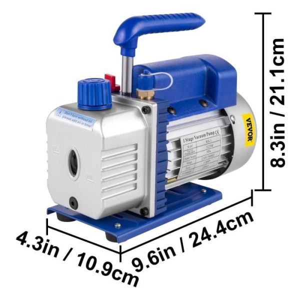 Vakuumpumpe 85L-min - VEVOR - 3CFM 1-4 hk med køletrykmanometer