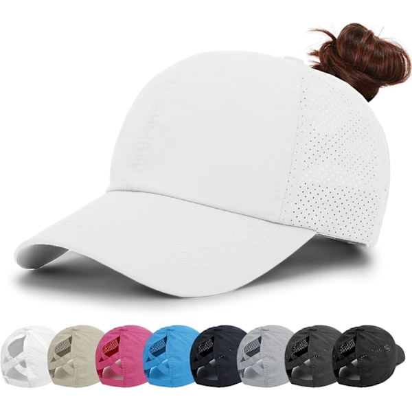 Damer Baseballcaps - Hestehale Solhatt Hurtigttørkende Løpecaps Dame Golfcaps Criss Cross Justerbare Truckercaps for Kvinner Jenter Whit One Size White