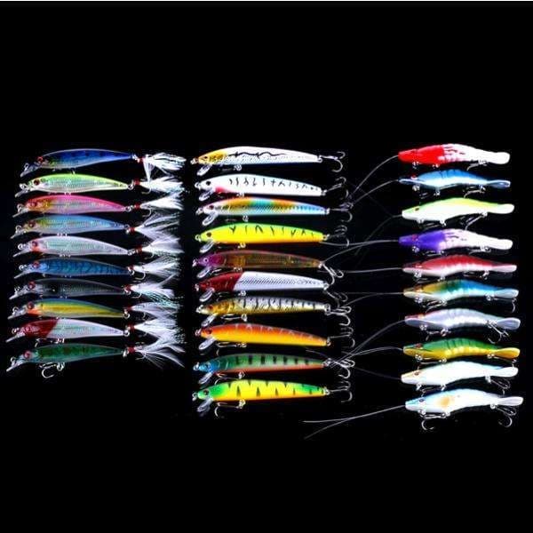 30-pack fiskedrag wobbler, Minnow blandat, Crankbait Multicolor-FA-