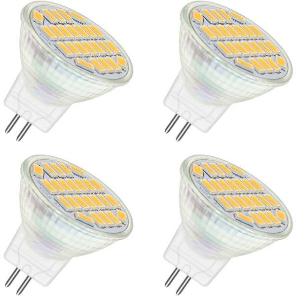 MR11 GU4 12V LED 4W Varmhvit 3000K, 350LM, 120° 35mm MR11 35W Halogenekvivalent, AC DC 24V 12V GU4 Innfelt LED Spotlys, 4stk