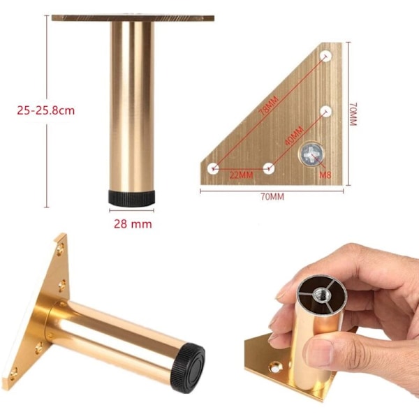 4 stycken justerbara möbelben 25 cm modern sofffot guld säng