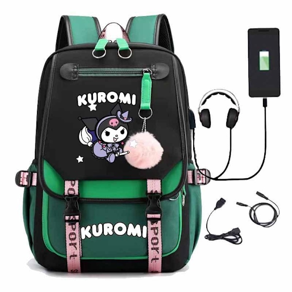 Kuromi ryggsäck barn ryggsäckar ryggväska 1st grønn 4