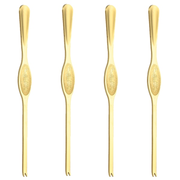 4 stk. krabbegaffel i rustfrit stål - krabbe spiseværktøj - krabbeklo - krabbenål - husholdningsfisk og skaldyr - skællet håret krabbe tilbehør B Large 15cm Gold