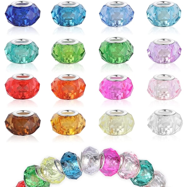 100 st 14x9mm glaspärlor stora hål glaspärlor Blandade färger mässingskärna Europeisk stil distanspärlor Färgglada pärlor Strass Craft pärlor för armband