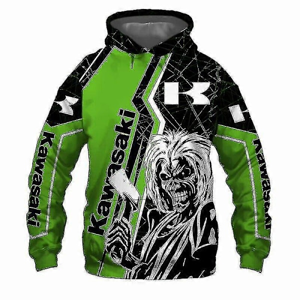 2022 Vår och Höst Ny Kawasaki 3D-skrivare Digitaltryck Dragkedja Hoodie Motorcykel Löpar Hoodie Herr Dam Nya LGL 140 140 XXS