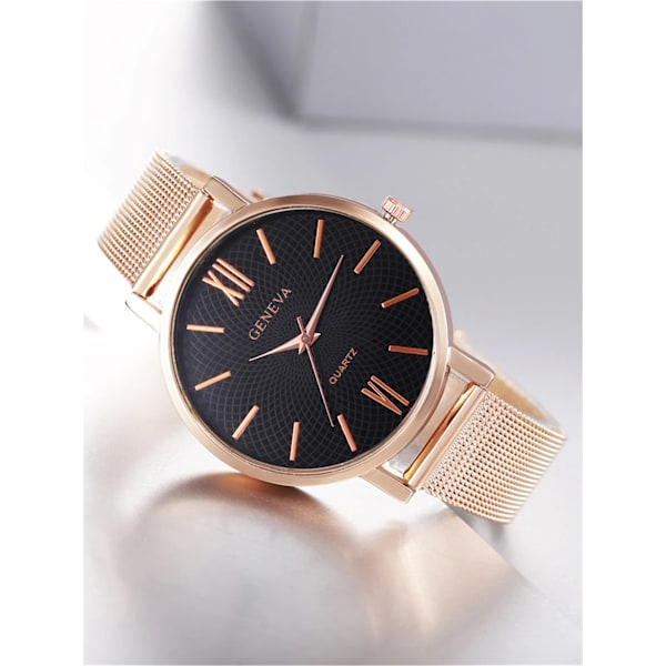 Ny Dammode Enkel klokke Dameklokke Mesh Sportsarmbåndsur Klokke Armbånd Rose