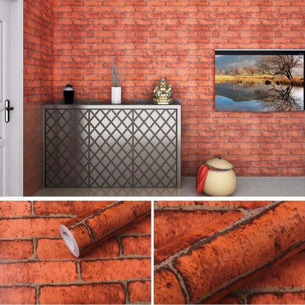 Decorative Wallpaper Self Adhesive Red Brick Wallpaper Printed