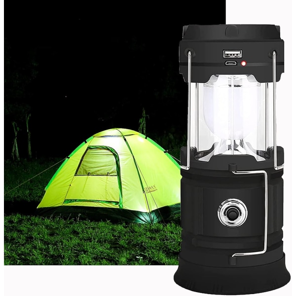 Solcelle/USB genopladelig LED lanterne, ZVO kraftig campinglys