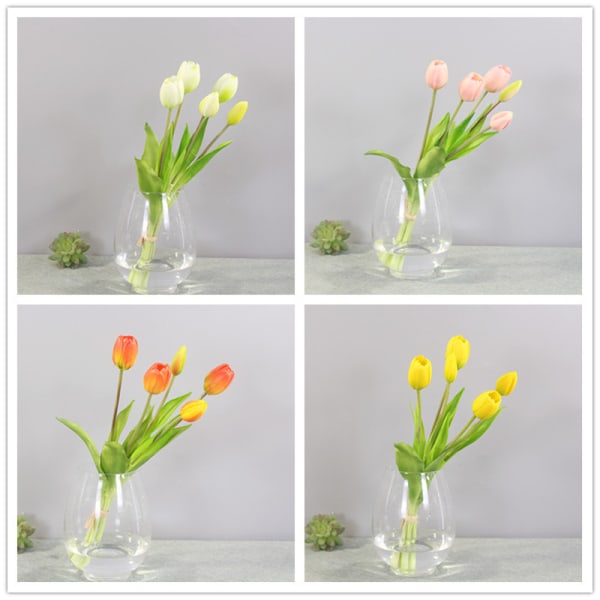 Luksuriøse Silikon Real Touch Tulipaner Bukett Dekorativ Kunstig Red