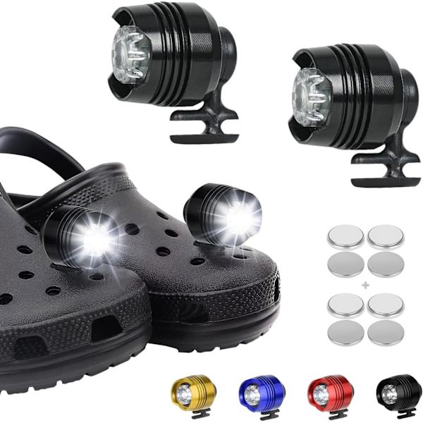 2 kpl, 3 tilaa LED-taskulamppu, retkeilytarvikkeet, lamput, jotka kestävät 145 tuntia, vedenpitävä kenkäkoriste Croc-ajovalot（musta） Black