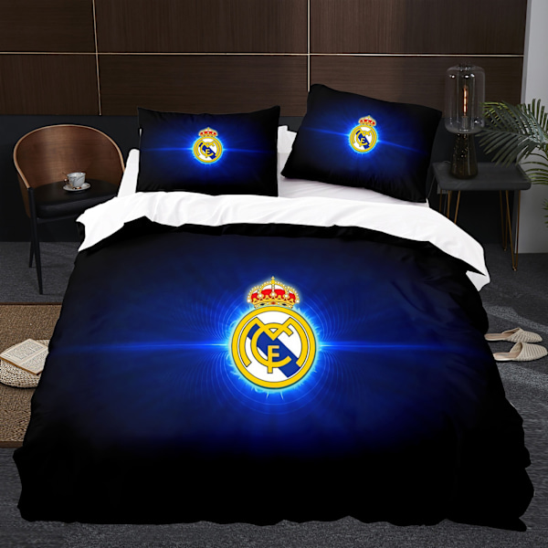Real Madrid Klub Emblem enkelt bomuldsdynebetræk og pudebetrækssæt D D 140*210