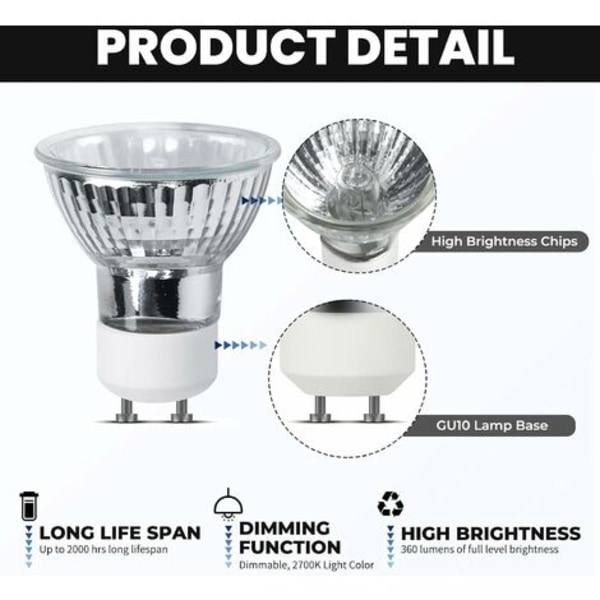 Pakke med 8 GU10 Halogenlamper Reflektor 35W Varmt Hvit 2700K
