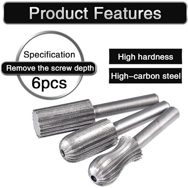 6 st Tungsten Rotary Burr Set Dubbelskuren 6mm Tungsten Skaft Fili