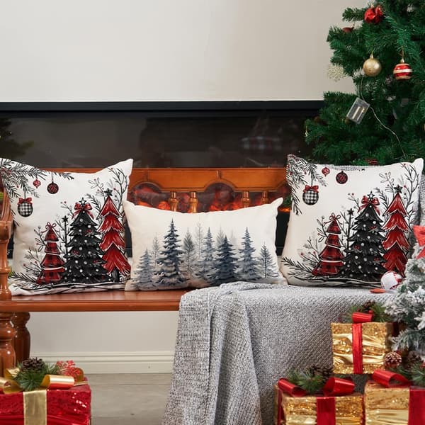 2-pakning 45x45 cm Juleputetrekk Juletre Dekor Design - Vinter Julepyntputer for Hjemmesofaen-FA- Red