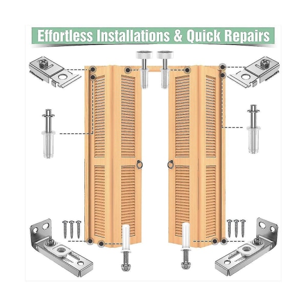 Reparasjonssett for dobbelfoldede dørbeslag - Maskinvaresats for 2,22-tommers til 2,54-tommers spor, sammenleggbar lommedørsett
