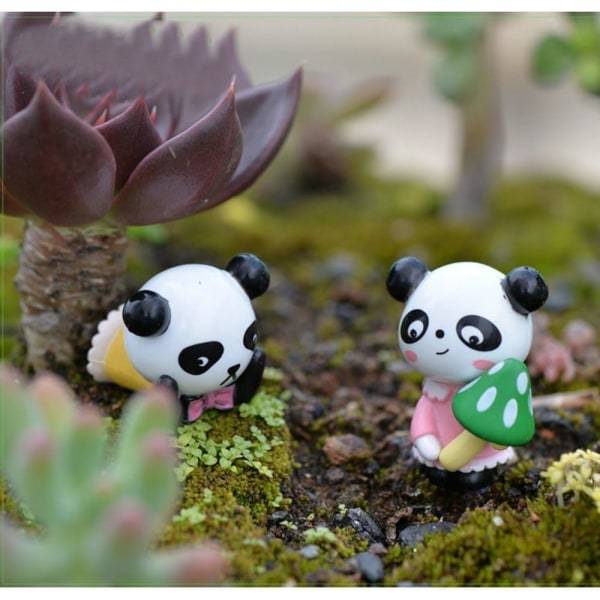 4 stk Miniatyr Panda Dekorative Håndverk Resin Håndverk Mikro Landskap