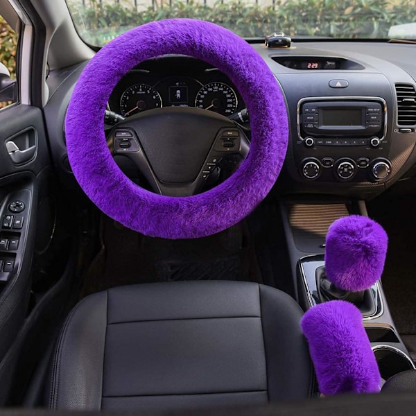 3-delad konstgjord ull rattmuff mjuk fluffig handbroms-FA5-