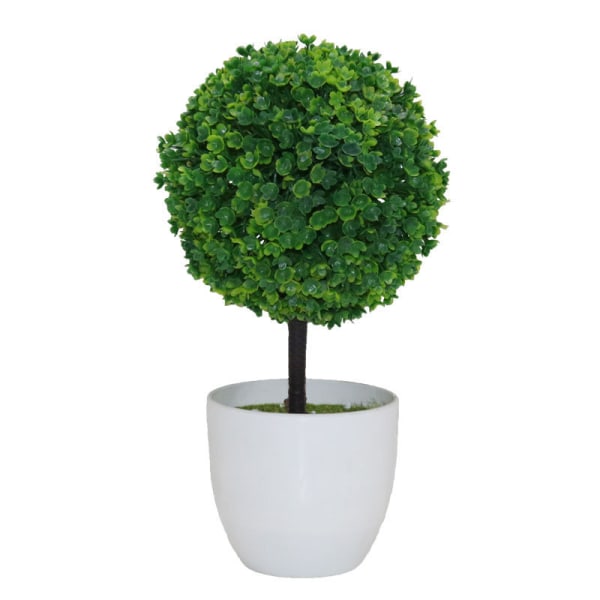 Små kunstige blomsterpotter i form av en topiary, i hvit keramikk