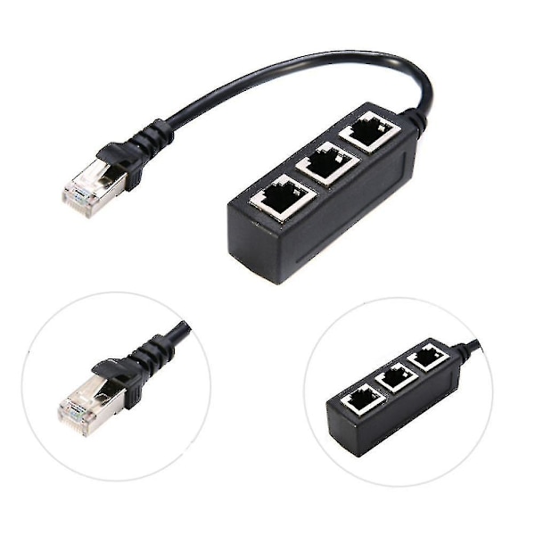 Rj45 Ethernet-kabelsplitter Nettverksadapter Ethernet-splitter 1 til 3 kabeladapter