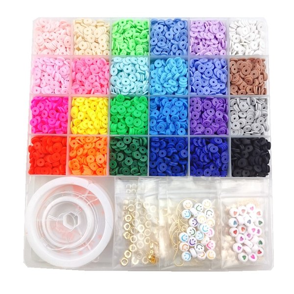 24 farger flate perler sett for armbånd, 6000 stykker håndlagde polymer
