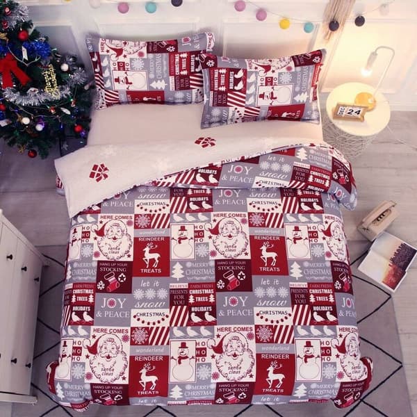 Jul-Patchwork Täcke Set 220x240 cm med 2 x Kuddfodral 50x75 cm, Mikrofiber Sängkläder
