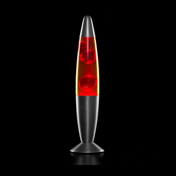 Rød lava lampe med retrodesign og ekstra lang strømledning