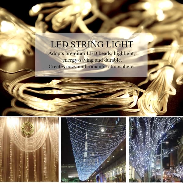 104 LED Vattentät ljusslinga Justerbar Paraply Trä Dekor