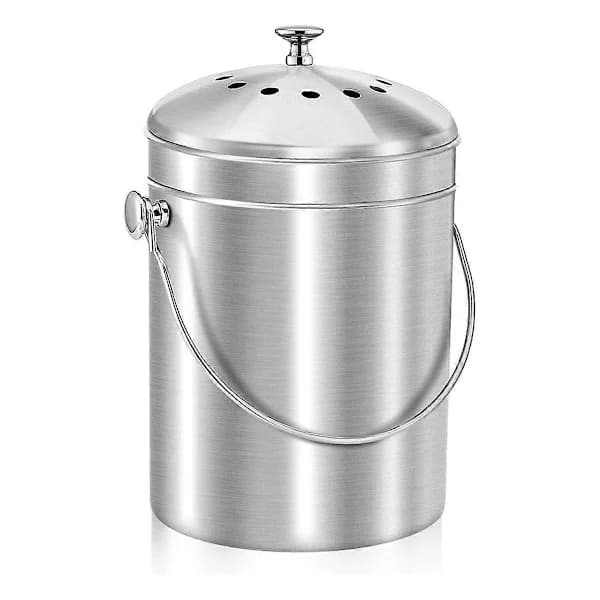 Compost Bin for Kitchen Countertop, 5 Liter Stainless Steel Indoor Compost Container with Lid, Odorless Food Waste Bin-FA-