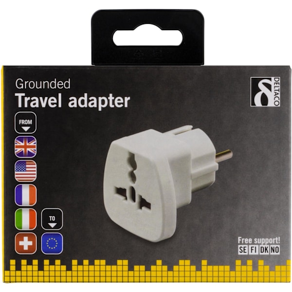 DELTACO Reseadapter, anslut UK/IT/SUI/FRA/USA-enheter till EU-uttag 200 white