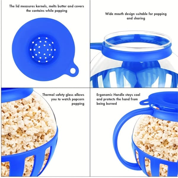 Mikroaaltopopcornkone 2,04 litran borosilikaattilasikulho 2.04 Quart Blue