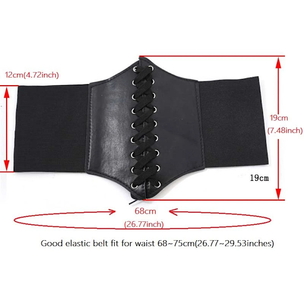 Korsett Bred Rem PU Läder Viktminskning Body Midjeband för Kvinnor Elastisk Midjerem （Svart）