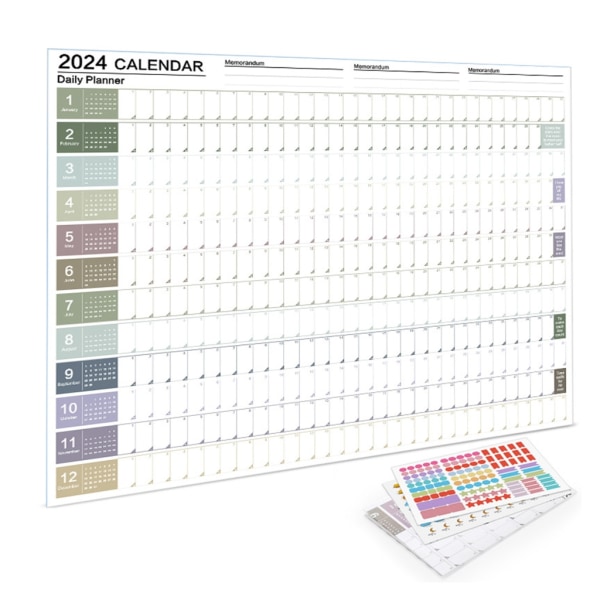 2024 Vægkalender Planlægningsark Årlig Månedlig Ugedaglig Dagsplanlægger Att gøre Liste Hængende dagsorden Skema Organizer