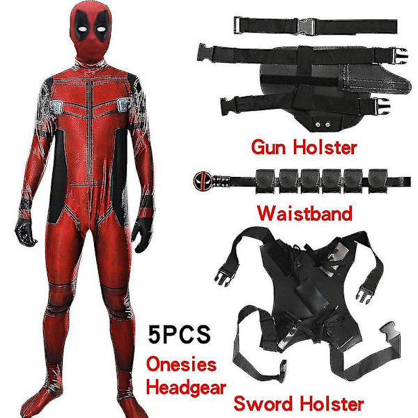 Högkvalitativ Deadpool-dräkt, cosplay för barn och vuxna, anime-superhjälte-cosplay, dödsväktare, anime-service-trikåer för vuxna 5 delar m 5pcs