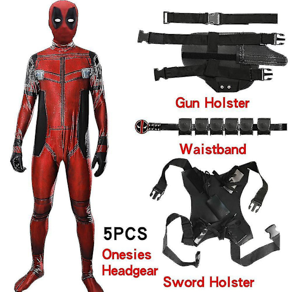 Högkvalitativ Deadpool-dräkt, cosplay för barn och vuxna, anime-superhjälte-cosplay, dödsväktare, anime-vuxenservice, trikåer, hattar 5 delar XL 5pcs