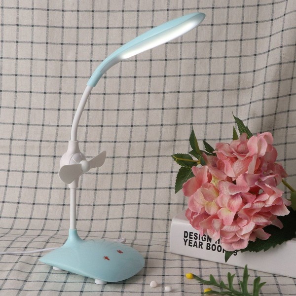 USB-genopladelig 5W LED-bordlampe med ventilator, 3-trins dæmpning KLB