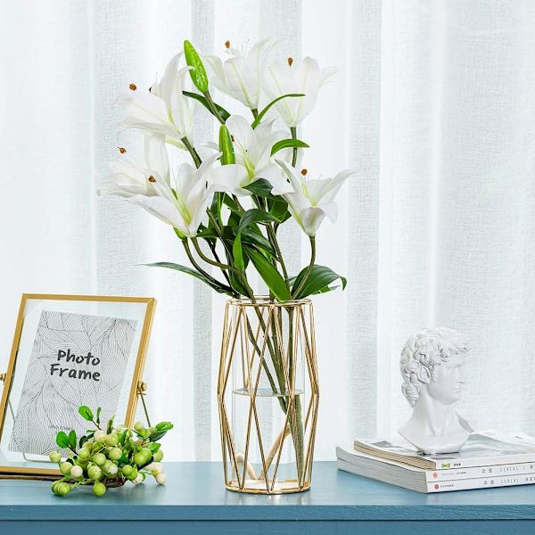 Glas Blomster Vase med Geometrisk Metal Støttestativ, Krystal Cl