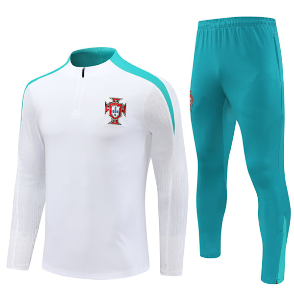 2425 Nytt Portugal Fotbollströja Vuxen & Barn Långärmad Halv Dragkedja Träningströja Set Vit White 12