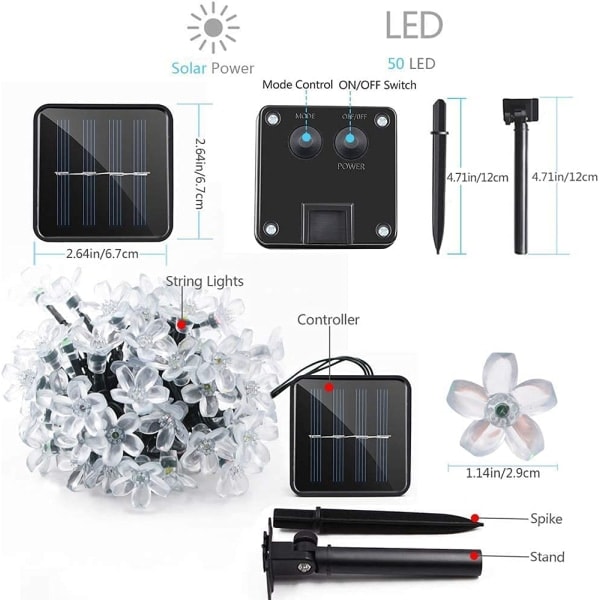7M 50 LED Kirsebærblomst Solcelle Lysstreng Have Fairy Lys